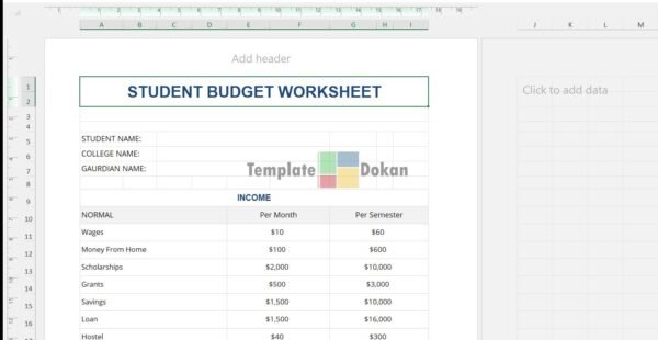 Student Budget Worksheet US